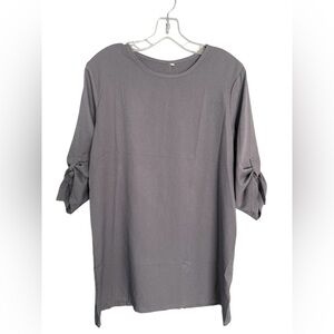 Gray mini shift dress with tie elbow length sleeves size L (Juniors)